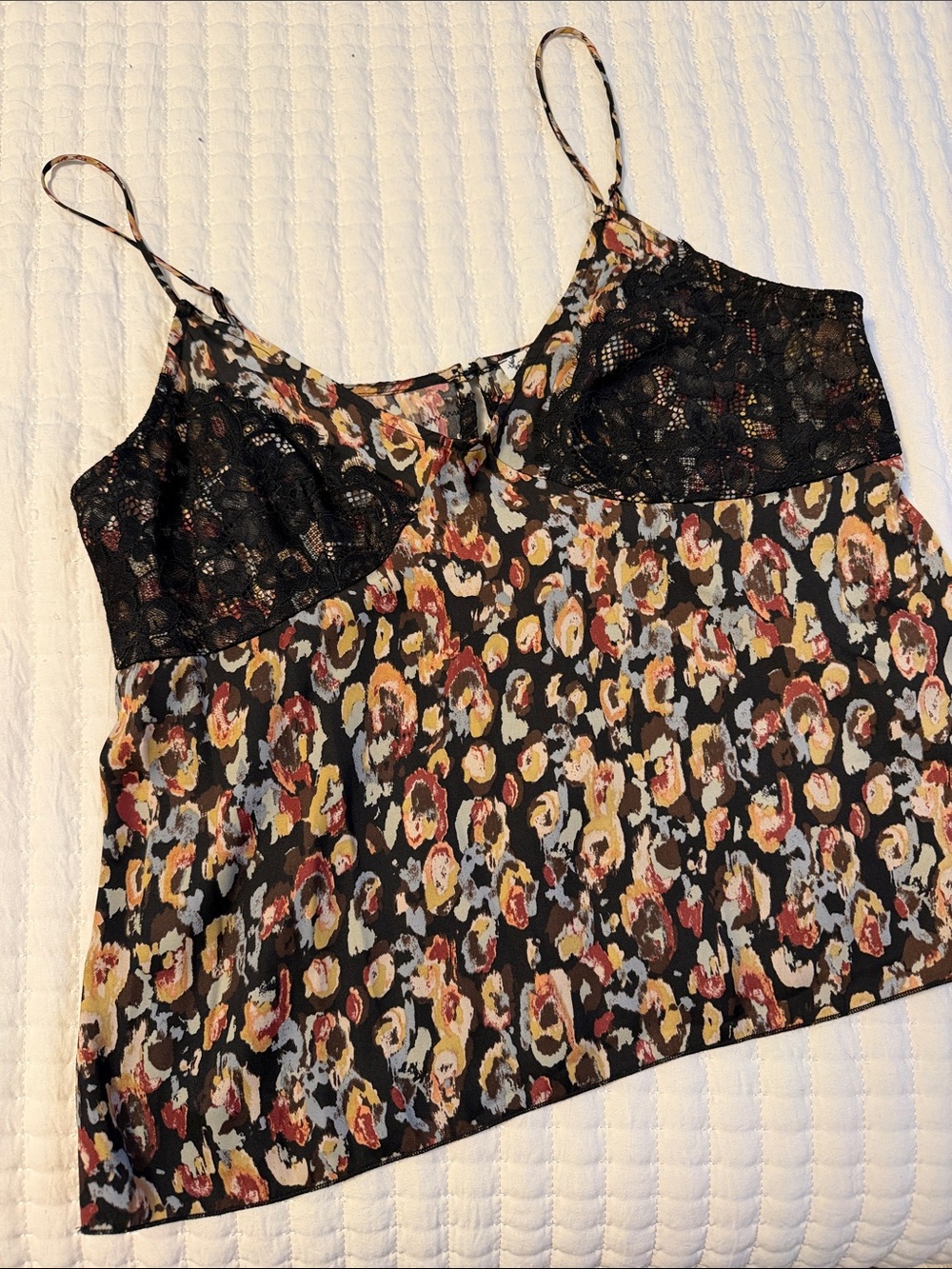 Floral Lace-Trim Spaghetti Strap Cami Top - Black Multi- Free People